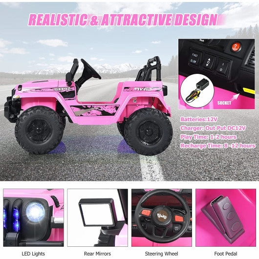 12V Kids Ride-on Jeep Car With 2.4 G Remote Control-Pink