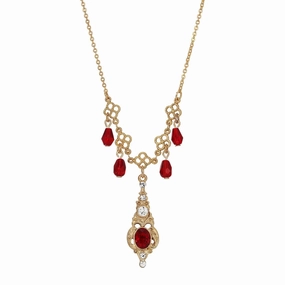 1928 Jewelry Belle Epoch Red Stone Crystal Drop Necklace 16"   3" Extender