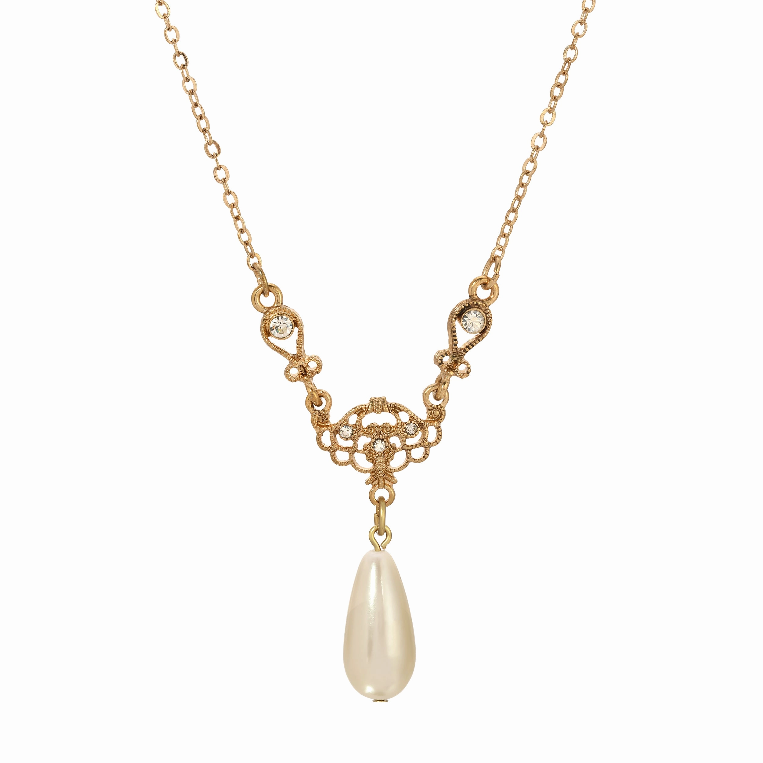 1928 Jewelry Majestueuse Faux Pearl Pendant Necklace 16"   3" Extension