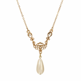 1928 Jewelry Majestueuse Faux Pearl Pendant Necklace 16"   3" Extension