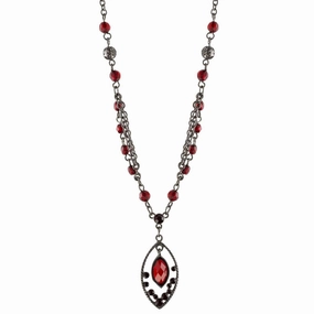 1928 Jewelry Red Faceted Oval Drop Pendant Necklace 16"   3" Extender