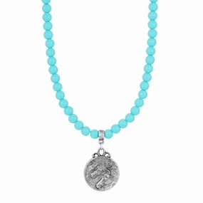 1928 Jewelry Turquoise Beaded Strand Horse Pendant Necklace 15"   3" Extender