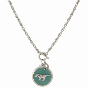 1928 Jewelry Turquoise Color Enamel Horse Pendant Toggle Necklace 18"