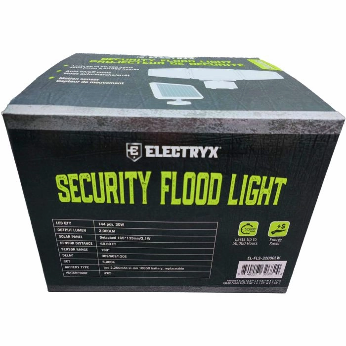 2000 Lumens Solar Powered LED Security Flood Light - White
