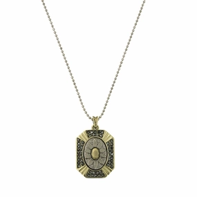 2028 Jewelry Daisy Hematite Crystal Octagon Floral Pendant Ball Chain Necklace 32"
