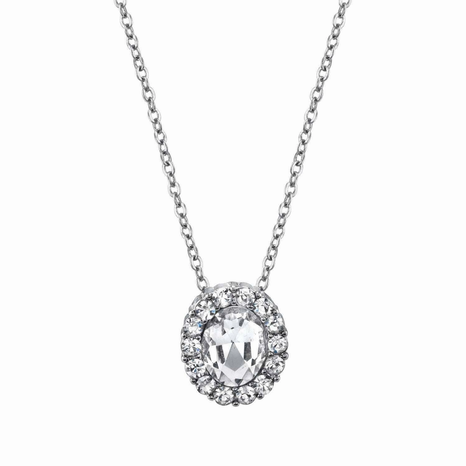 2028 Jewelry Oval Multi Crystal Accent Pendant Necklace 16"   3" Extender