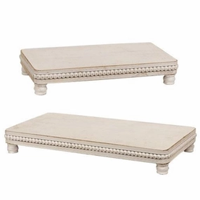 *2/Set Beaded White Wood Platters