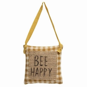 *Bee Happy Mustard Check and Burlap Pillow Hanger