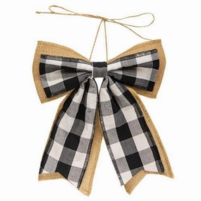 *Black & White Buffalo Check & Burlap Bow