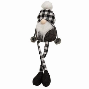 *Black & White Buffalo Check Beanie Dangle Leg Gnome