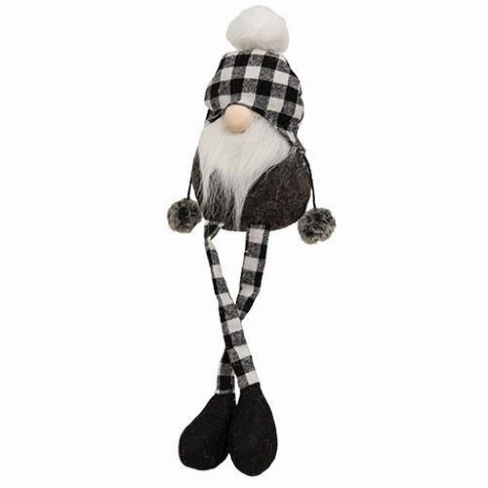 *Black & White Buffalo Check Beanie Dangle Leg Gnome