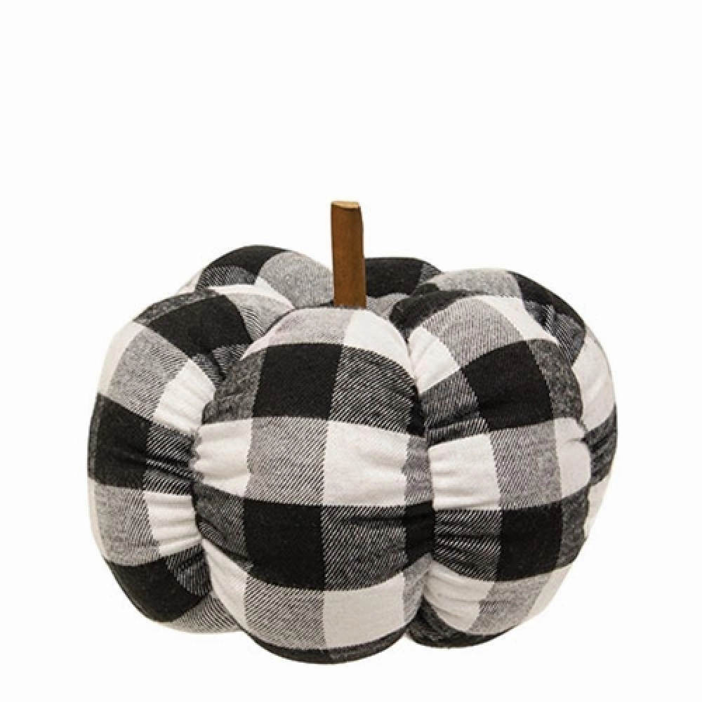 *Black & White Buffalo check Stuffed Pumpkin 6.5"