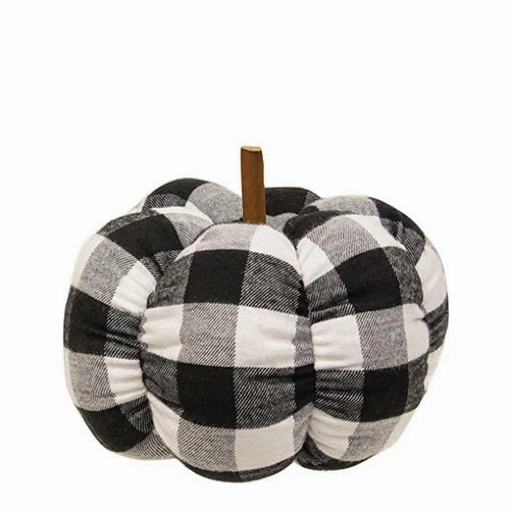 *Black & White Buffalo check Stuffed Pumpkin 6.5"