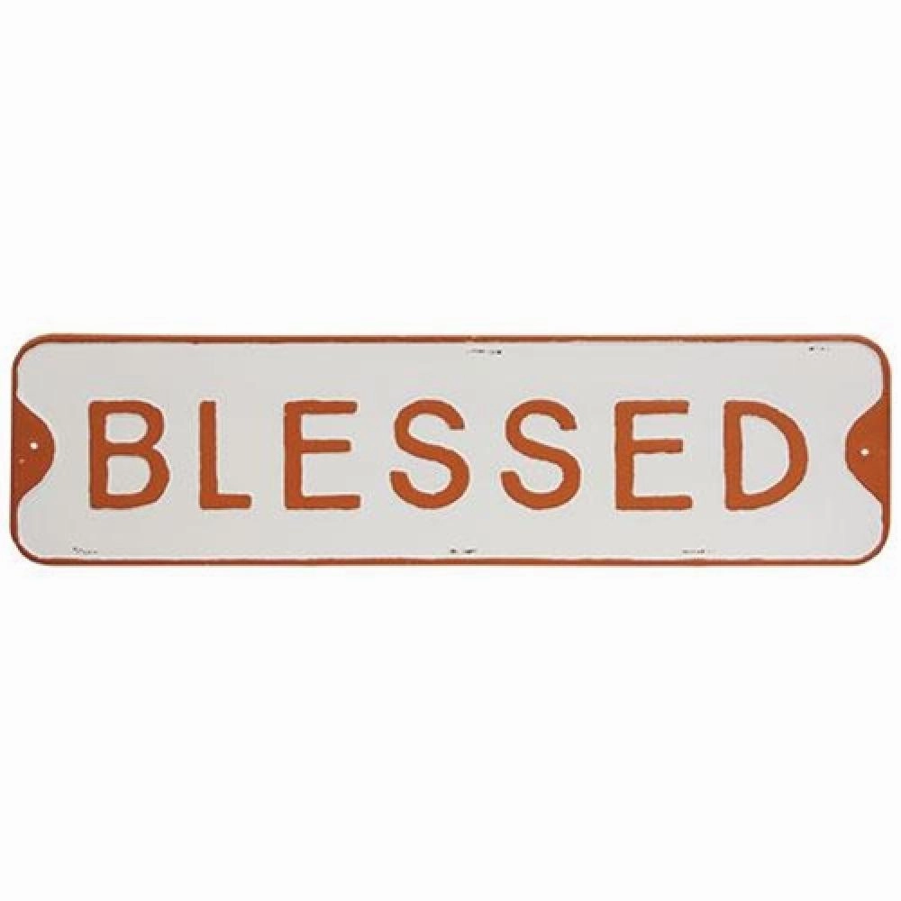 *Blessed White Metal Sign