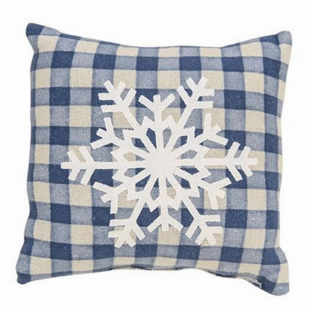 *Blue Check Snowflake Pillow 5"