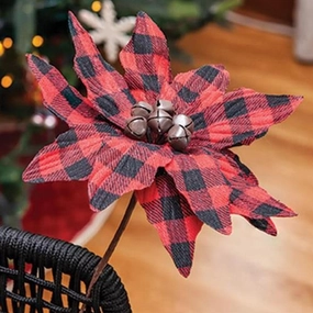 *Buffalo Check Jingle Bell Poinsettia Stem 9.5"