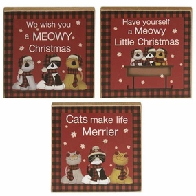 *Buffalo Check Meowy Christmas 4" Square Block 3 Asstd.