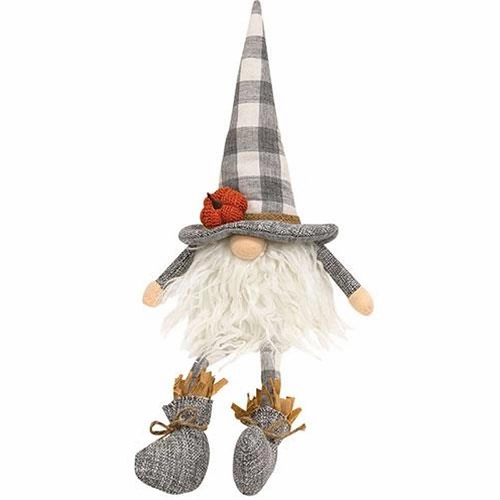 *Buffalo Check Pumpkin Dangle Leg Gnome