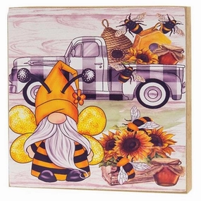 *Bumblebee Gnome w/Buffalo Check Truck Square Block