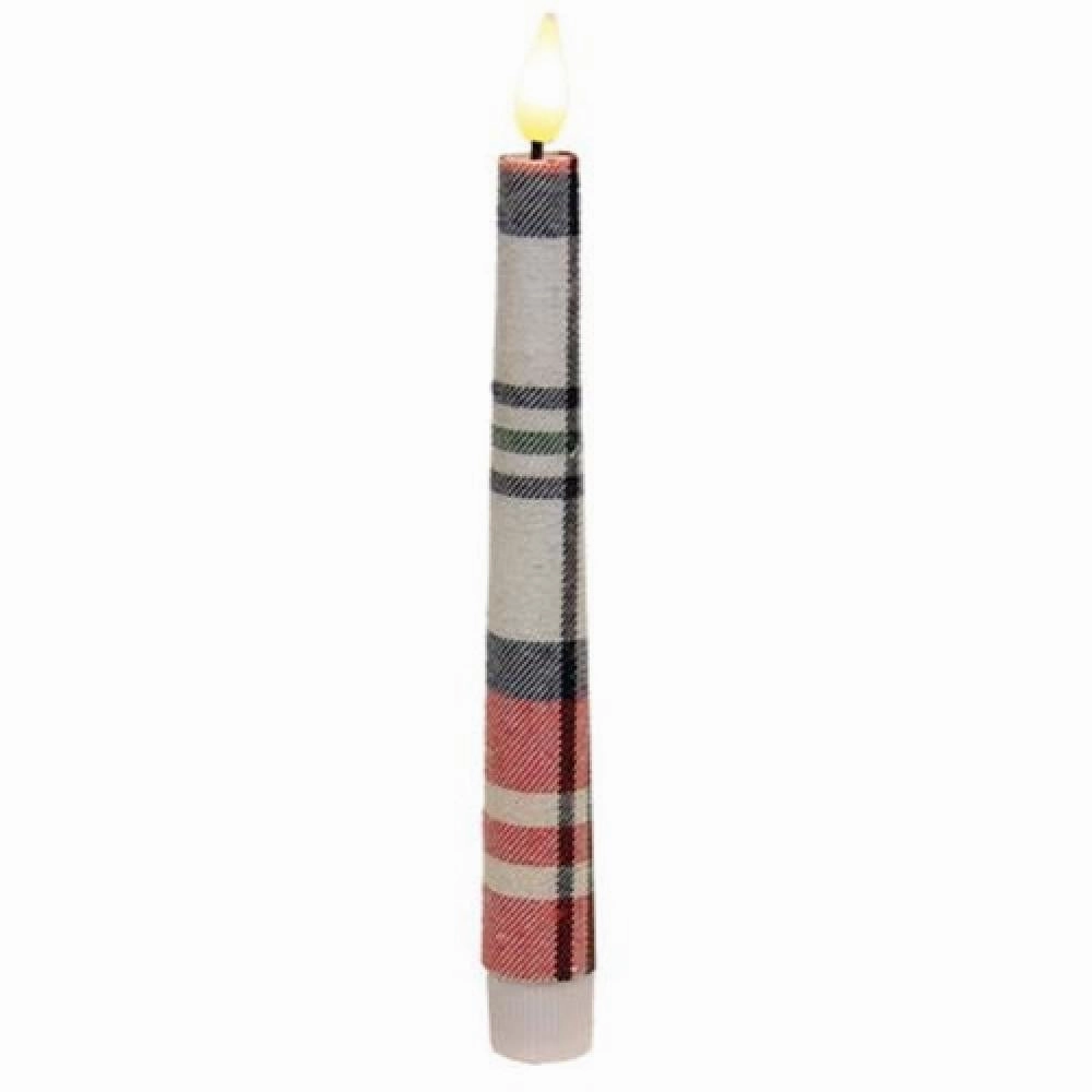 *Crimson Plaid Realistic Flame LED Timer Taper