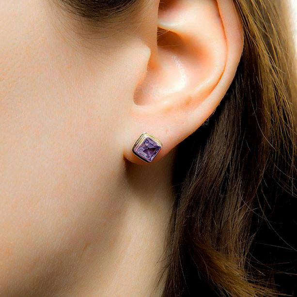 Amethyst Biru Studs - Sterling Silver, Indonesia