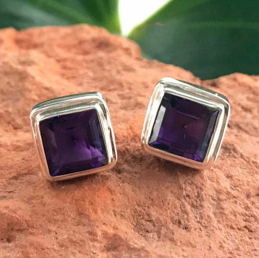 Amethyst Biru Studs - Sterling Silver, Indonesia