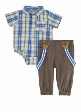Baby Boys 0-9M Plaid Shirt Bodysuit and Suspender Pants