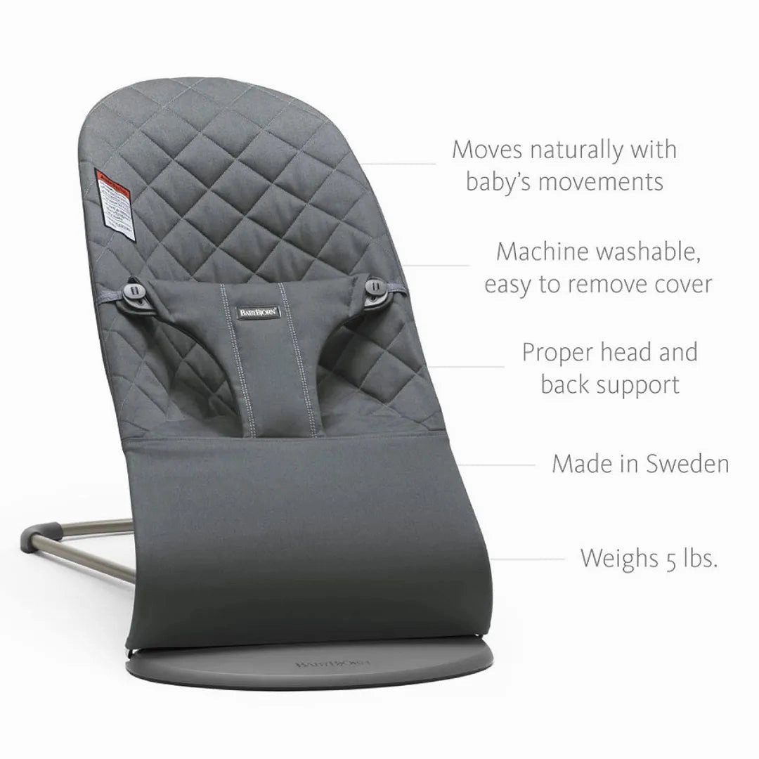 BabyBjörn Bouncer Bliss, Cotton, Classic Quilt, Anthracite Anthracite Cotton