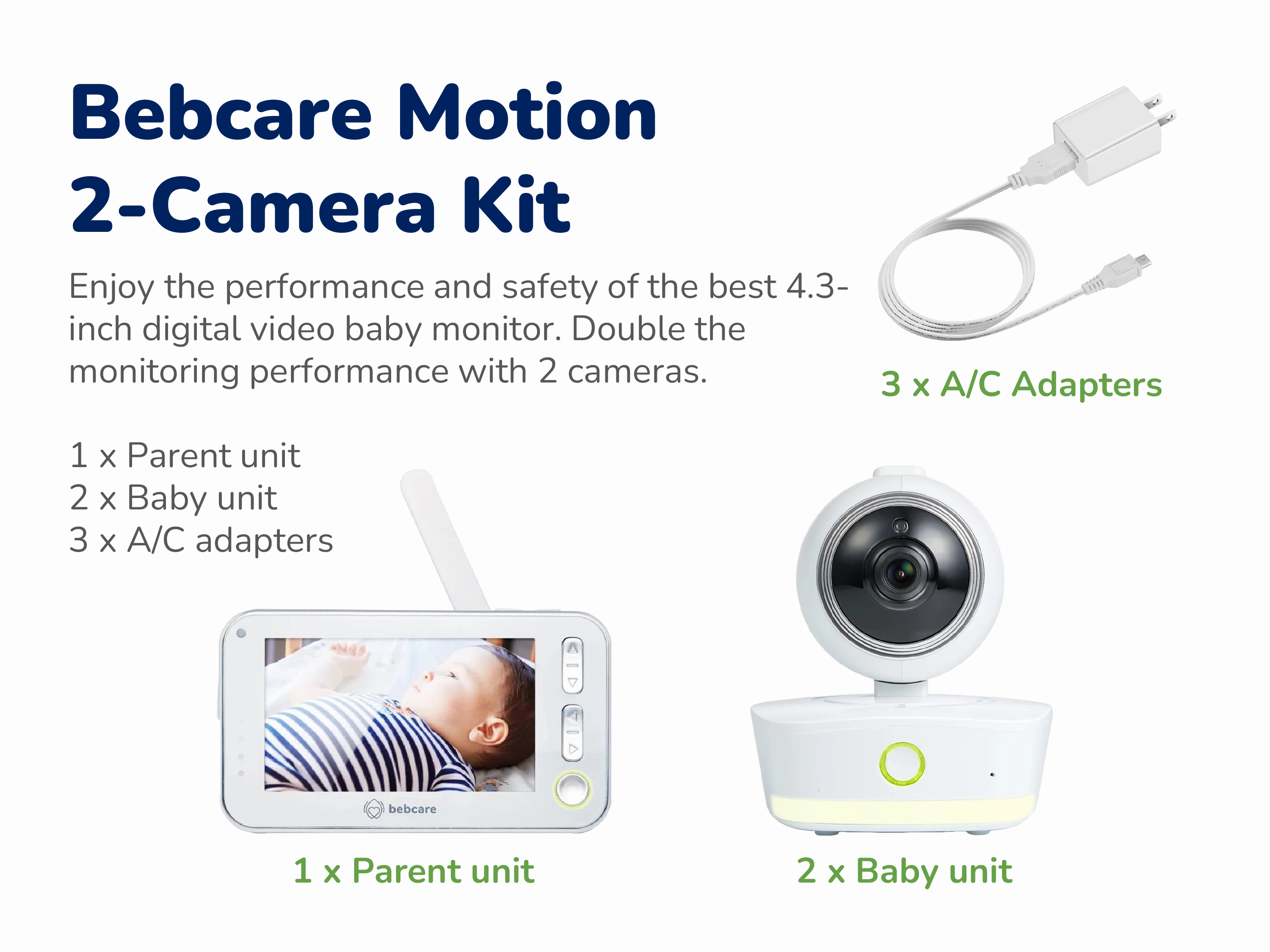 Bebcare Motion Digital Video Baby Monitor (2-Camera Bundle   Free Luna Night Light)