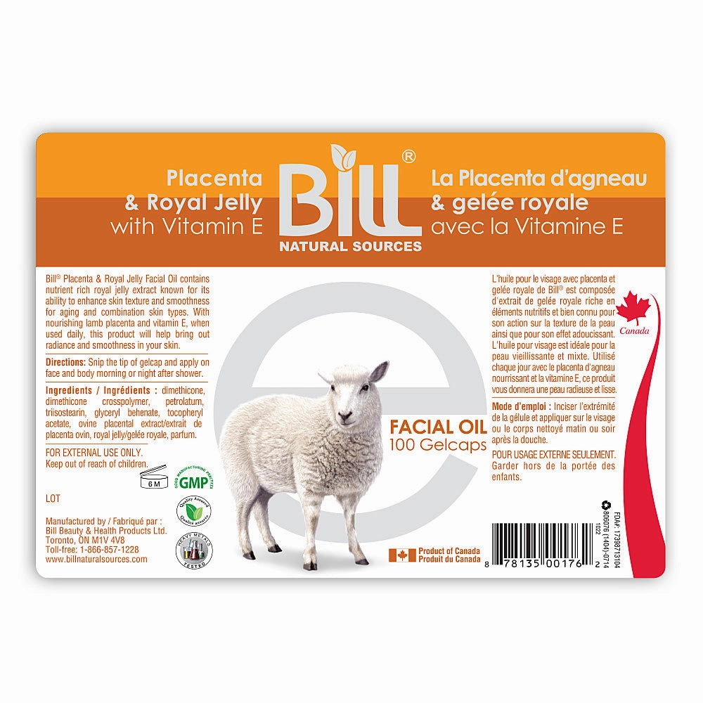 BILL Natural Sources® Lamb Placenta Facial Moisturizer with Royal Jelly & Vitamin E Gelcaps
