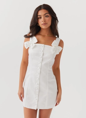 Brielle Bow Satin Mini Dress - White