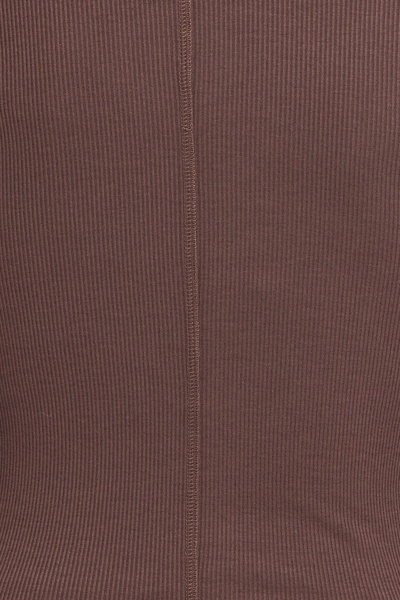 Brown Top Long Sleeve Round Neck