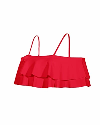 Classic Smooth Folded Off Shoulder Swim Top-Red