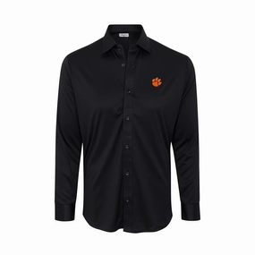 Clemson Quattro Flex Dress Shirt with Semi-Spread Collar Black