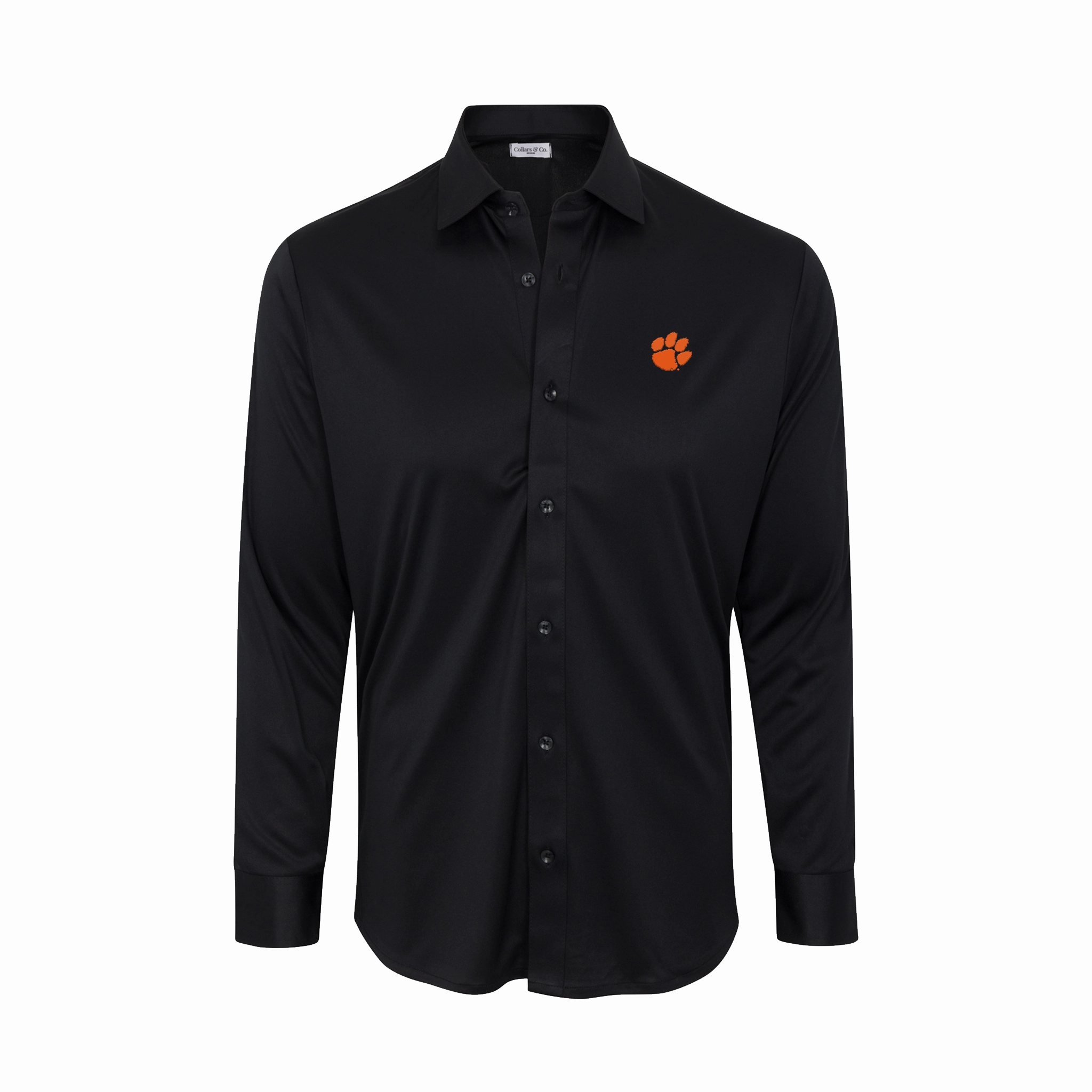 Clemson Quattro Flex Dress Shirt with Semi-Spread Collar Black