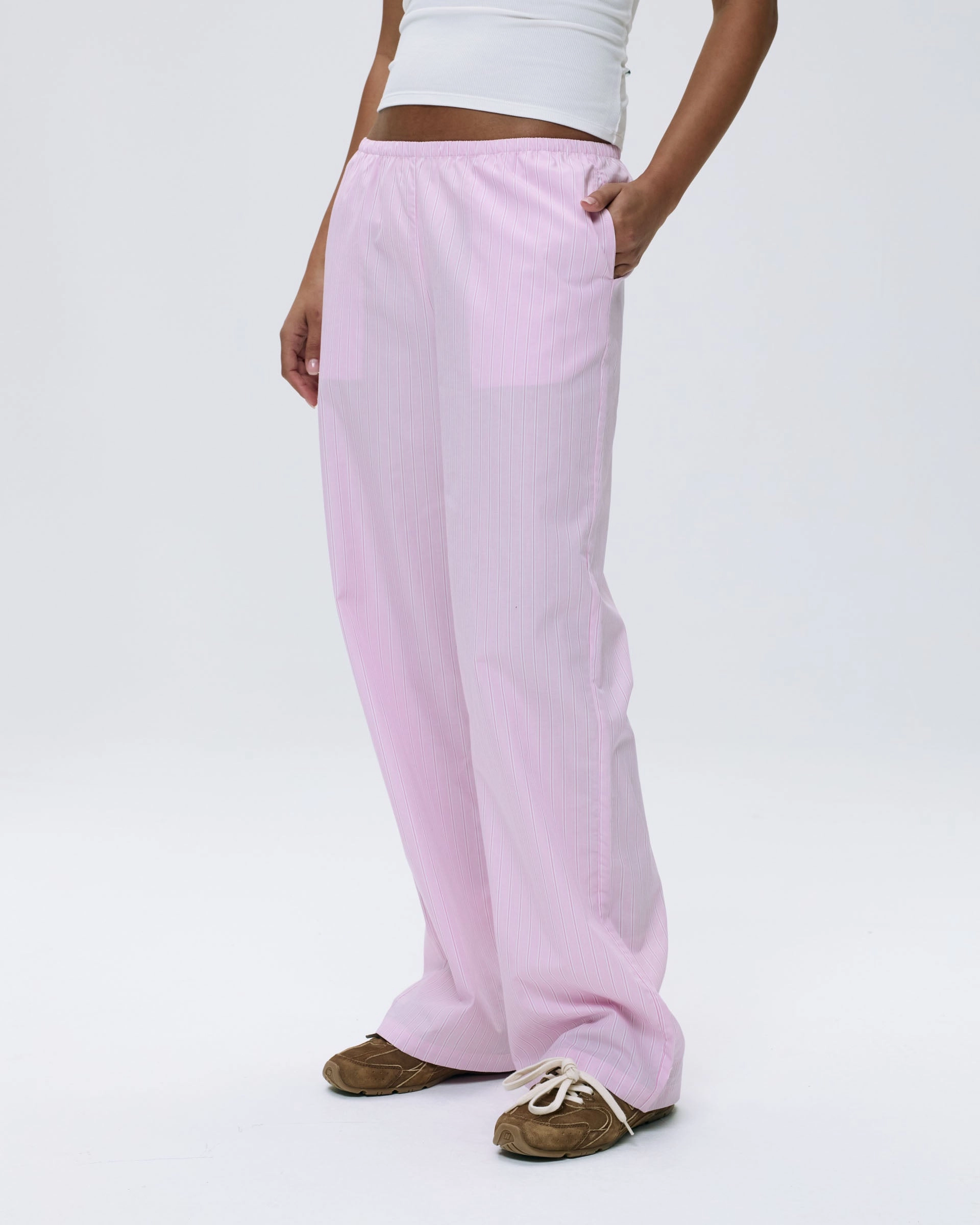 Cotton Stripe Pull On Pants - Pink/White
