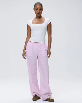 Cotton Stripe Pull On Pants - Pink/White
