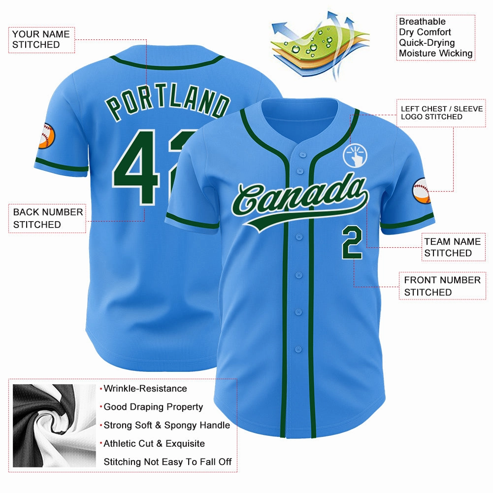 Custom Electric Blue Green-White Authentic Baseball Jersey