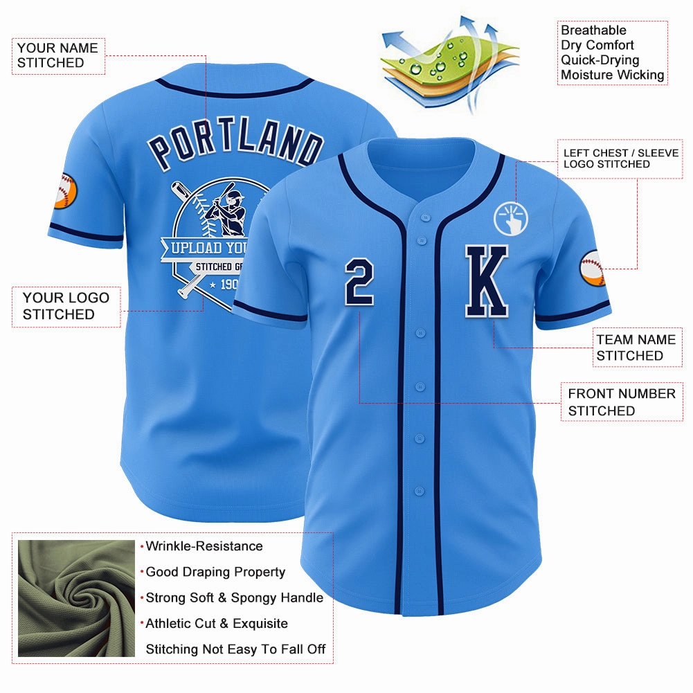 Custom Electric Blue Navy-White Authentic Baseball Jersey