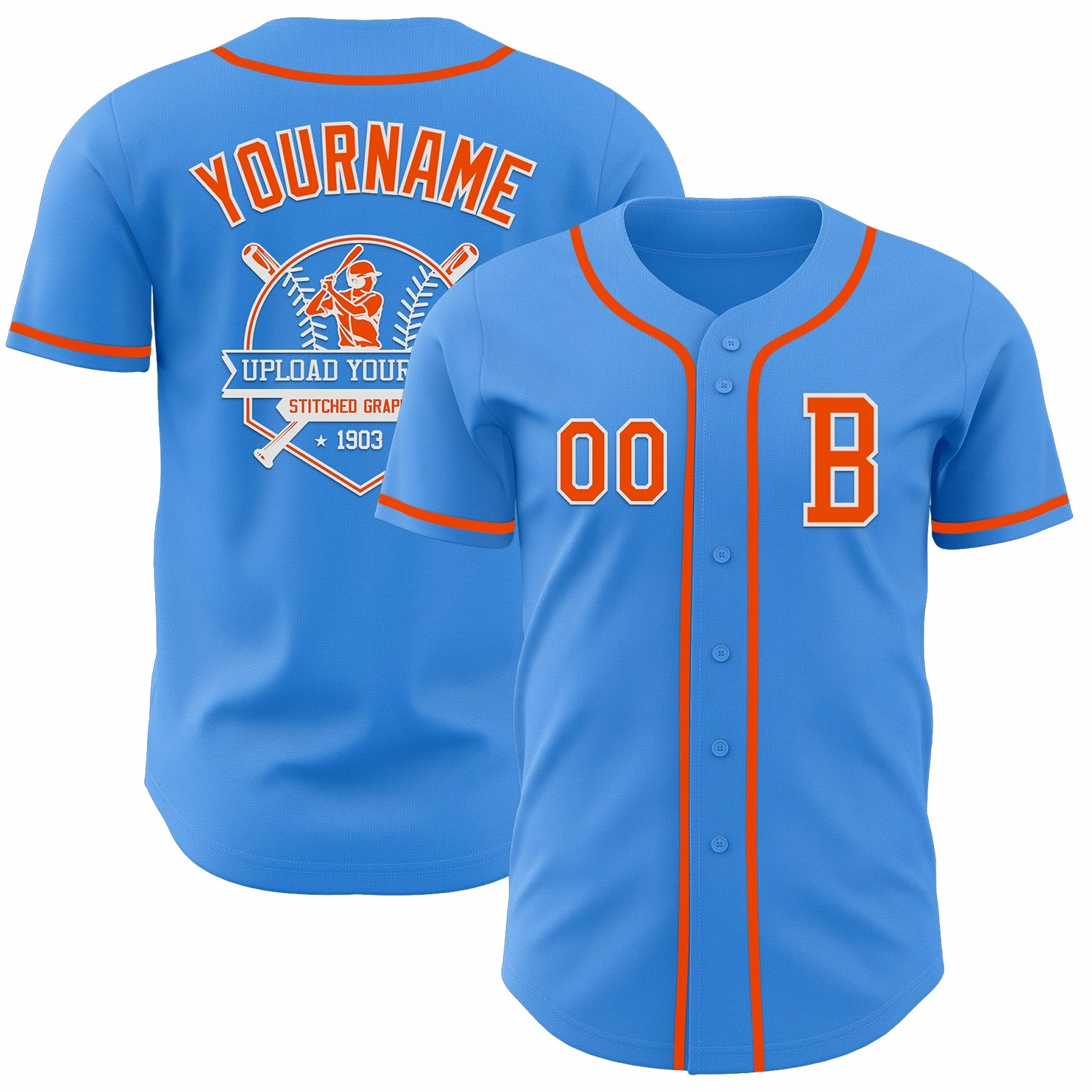 Custom Electric Blue Orange-White Authentic Baseball Jersey