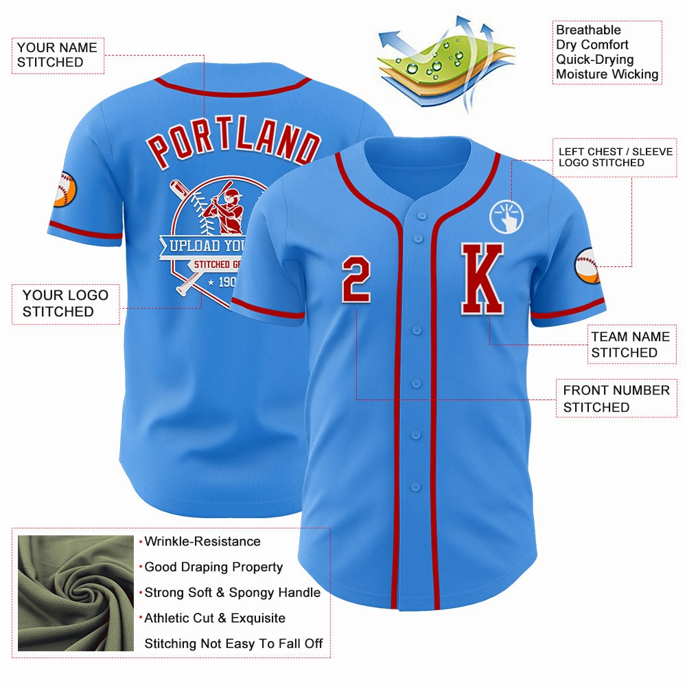 Custom Electric Blue Red-White Authentic Baseball Jersey