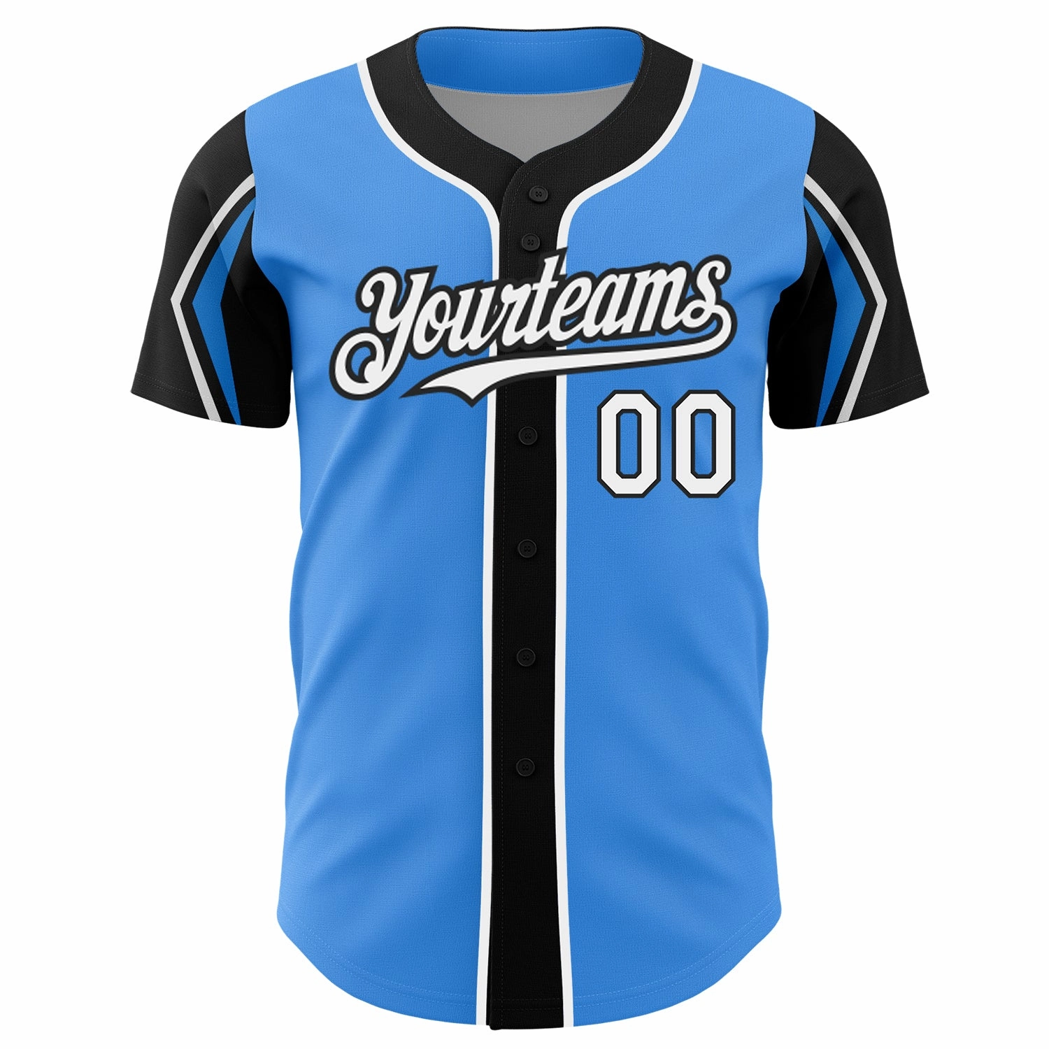 Custom Electric Blue White-Black 3 Colors Arm Shapes Authentic Baseball Jersey