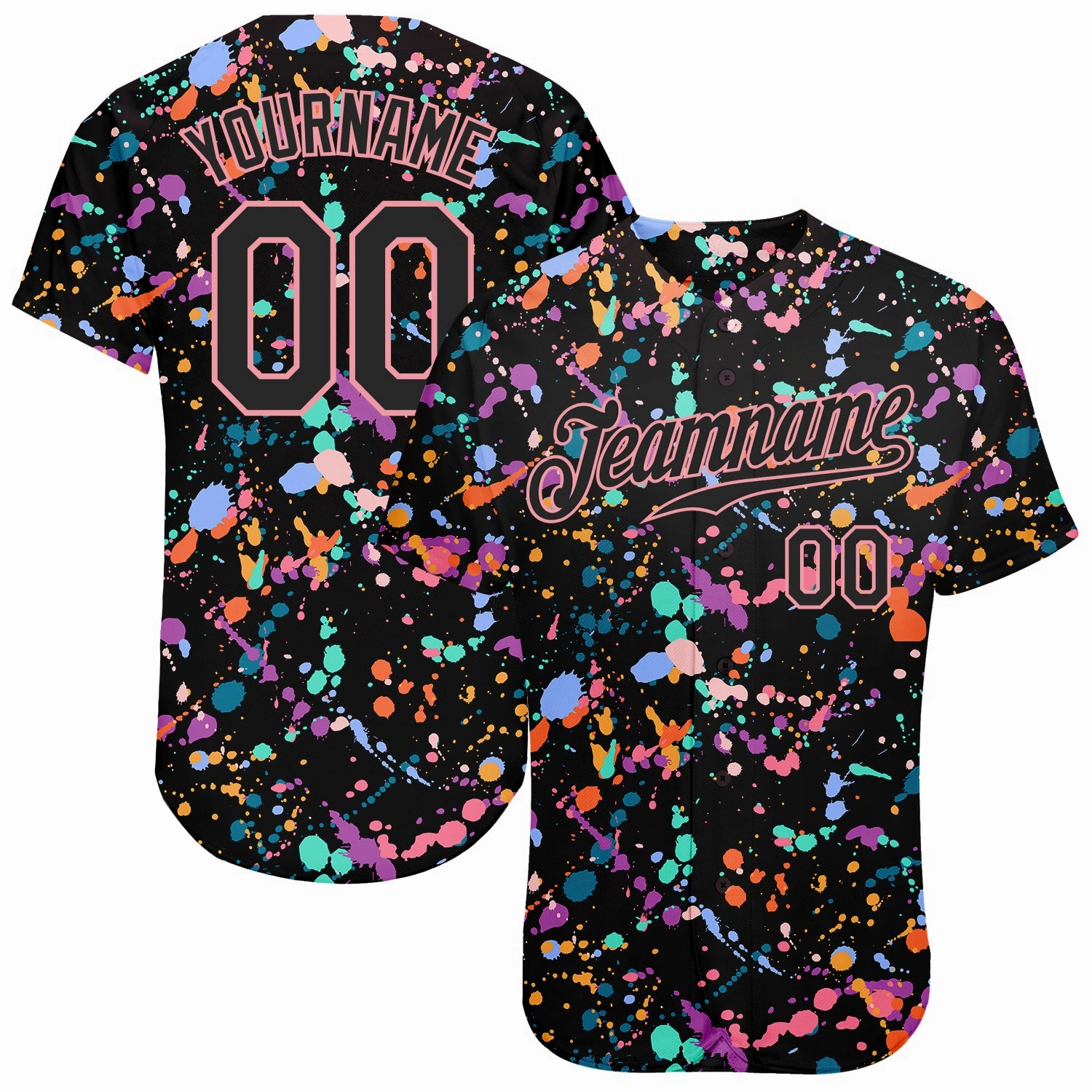 Custom Graffiti Pattern Black-Medium Pink 3D Expressive Splatter Authentic Baseball Jersey