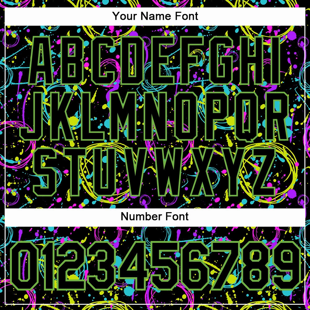 Custom Graffiti Pattern Black-Neon Green 3D Neon Splatter Authentic Baseball Jersey