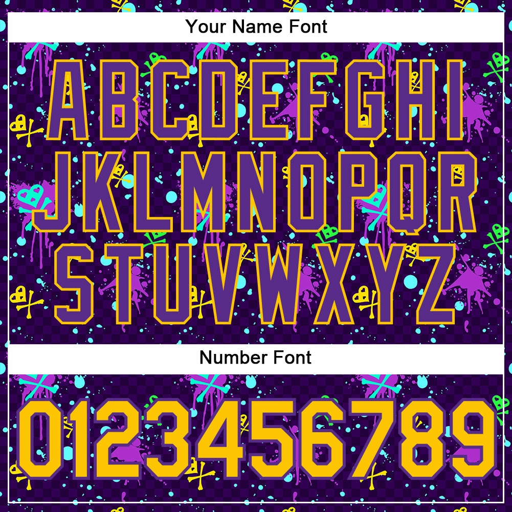 Custom Graffiti Pattern Gold-Purple 3D Clashing Colors Paint-Splatter Authentic Baseball Jersey