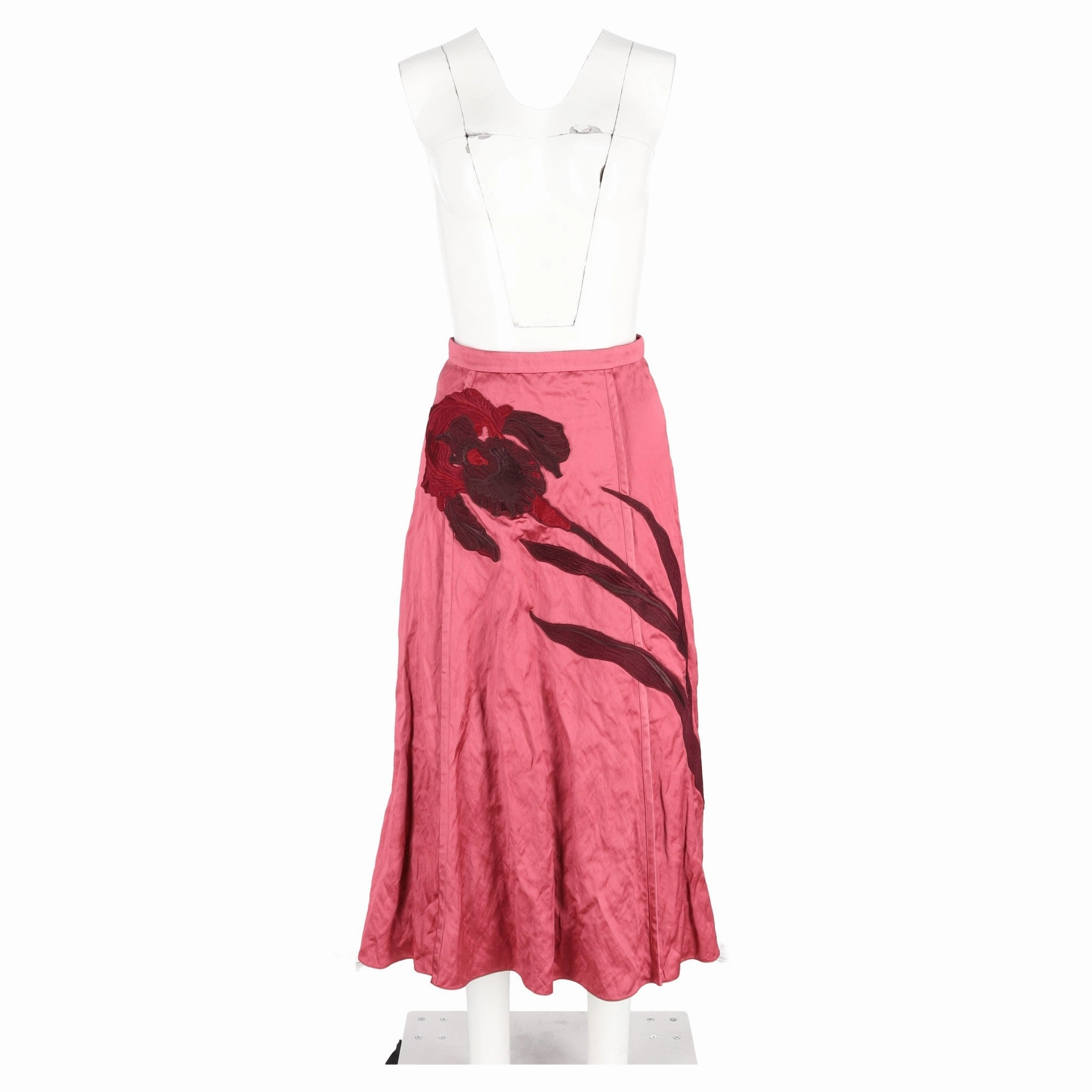 Erdem Satin A-Line Midi Skirt in Pink Viscose