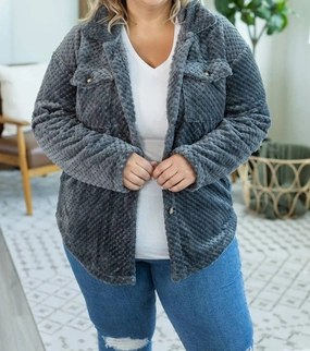 Fleece Shacket In Charcoal