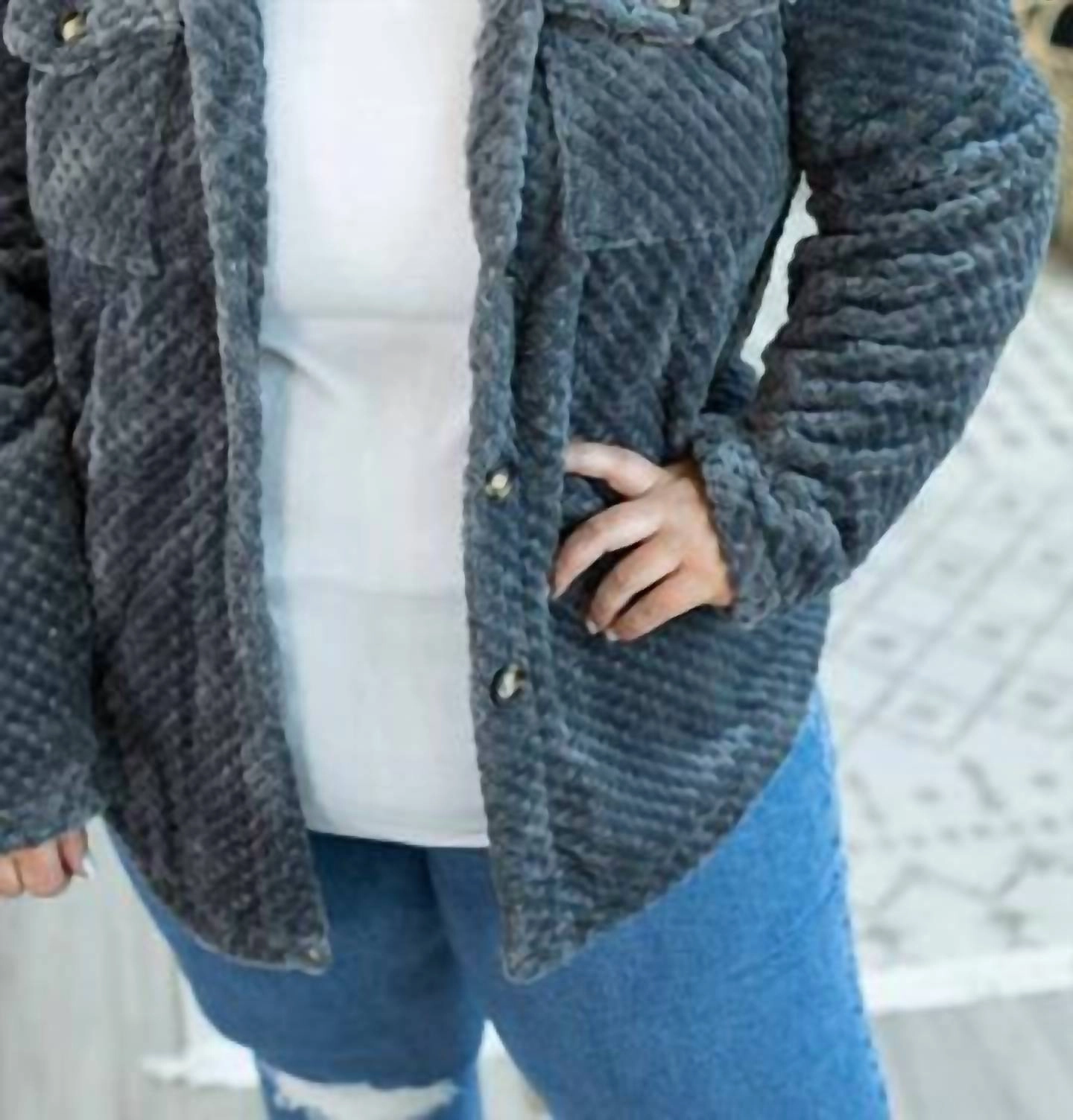 Fleece Shacket In Charcoal