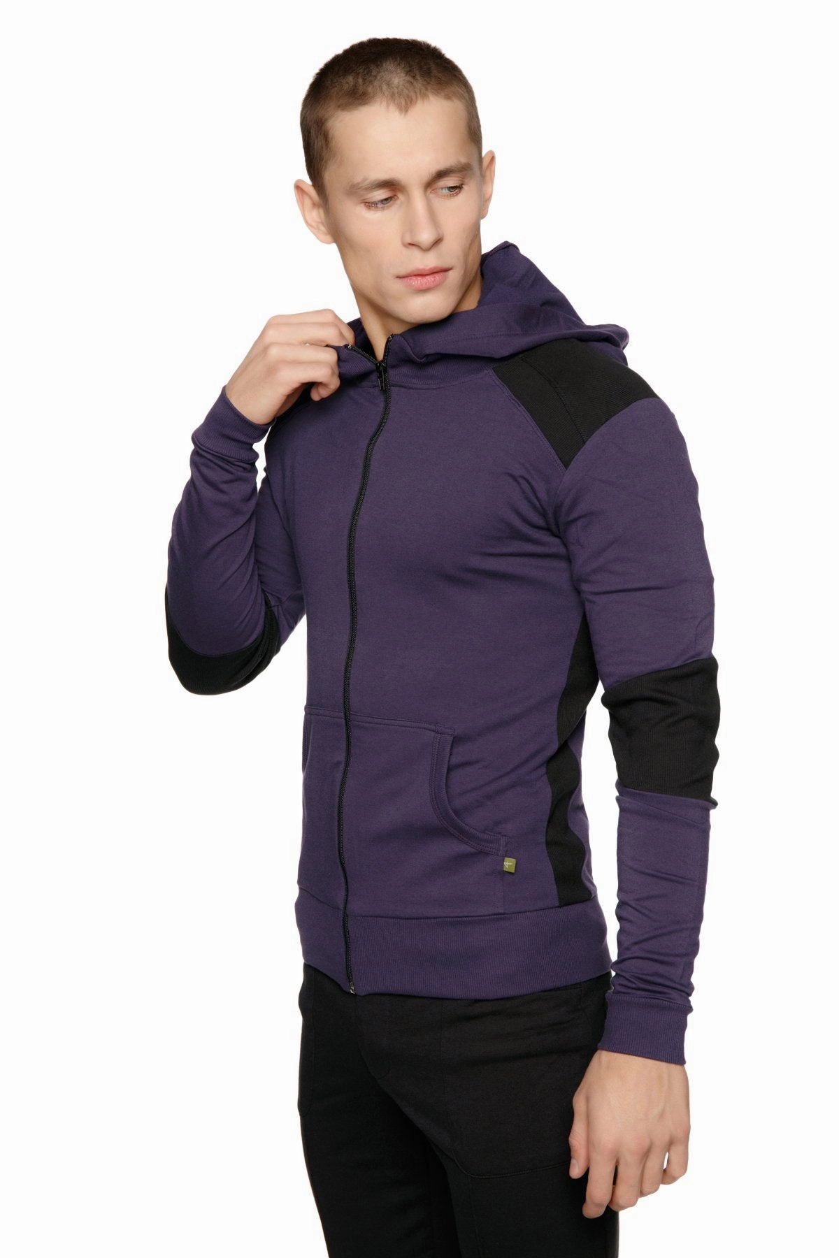 Form-fit Crossover Yoga Track Performance Hoodie (Eggplant & Black)