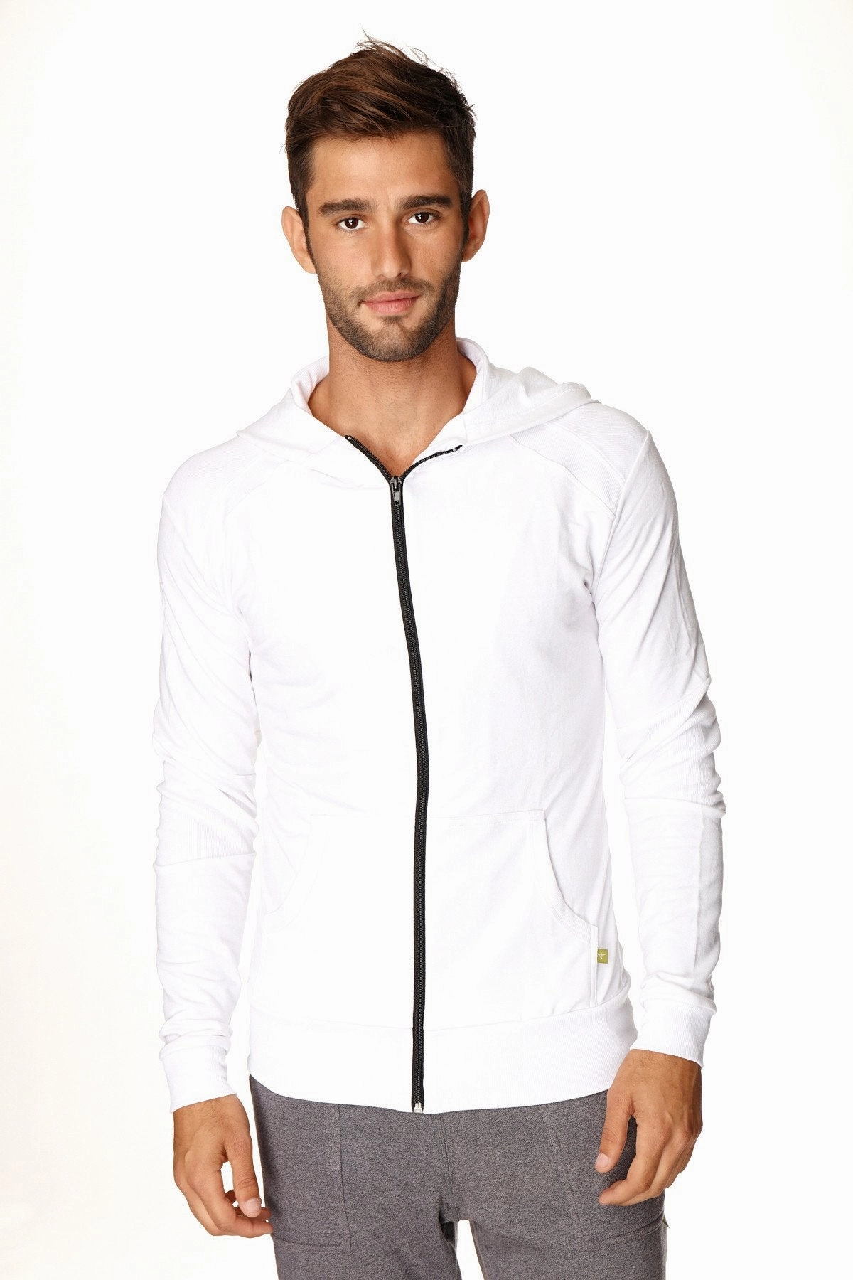 Form-fit Crossover Yoga Track Performance Hoodie (White w/Black Zipper)